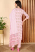 Plus Size Pink Pure Cotton Floral Printed Straight Suit Set